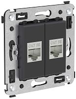 Розетка компьютерная экранированная без рамки DKC Avanti 2-м. RJ45+RJ45 5е черный матовый картинка